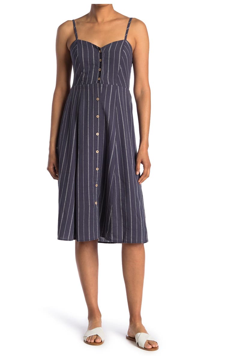 Good Luck Gem Stripe Button Front Midi Dress, Main, color, 