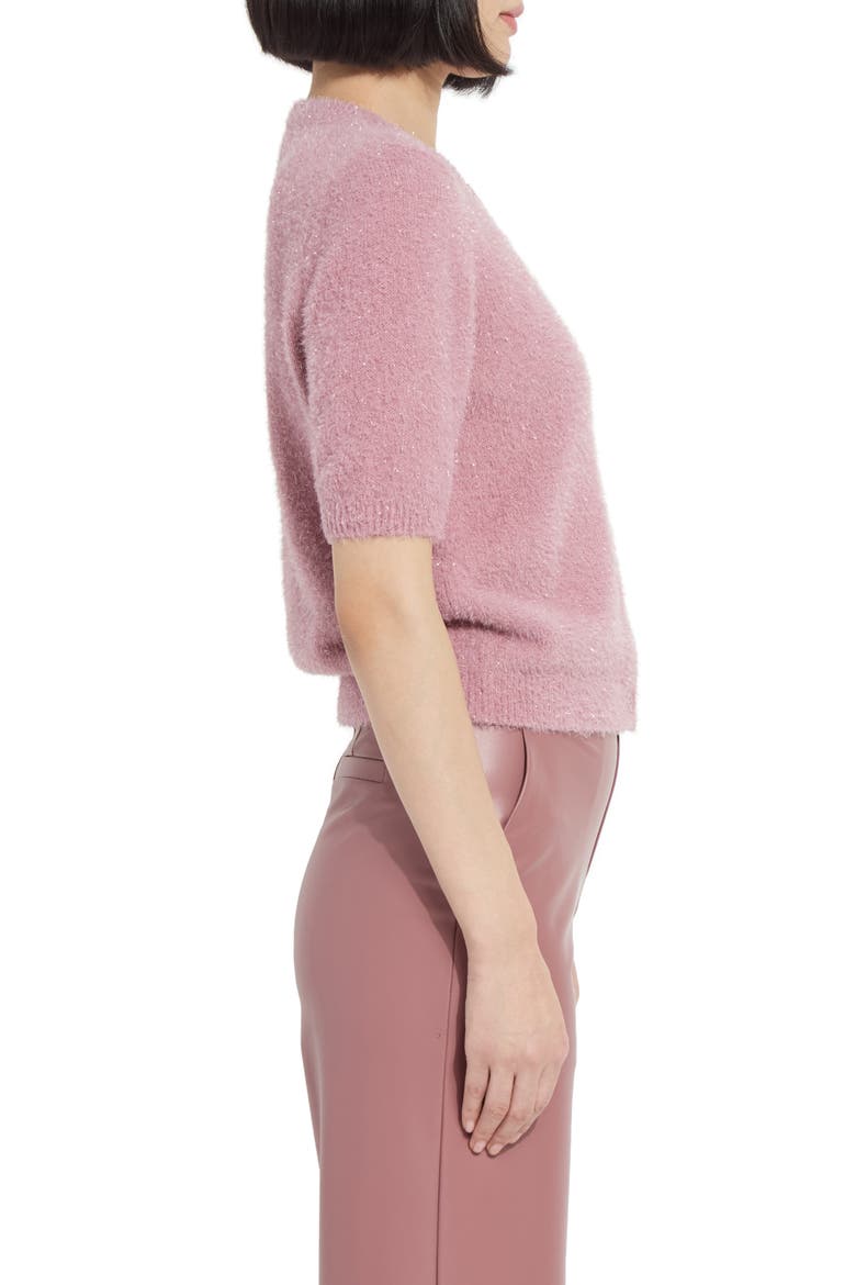 Opalite Short Sleeve Cardigan, Alternate, color, ANTIQUE ROSE LUREX