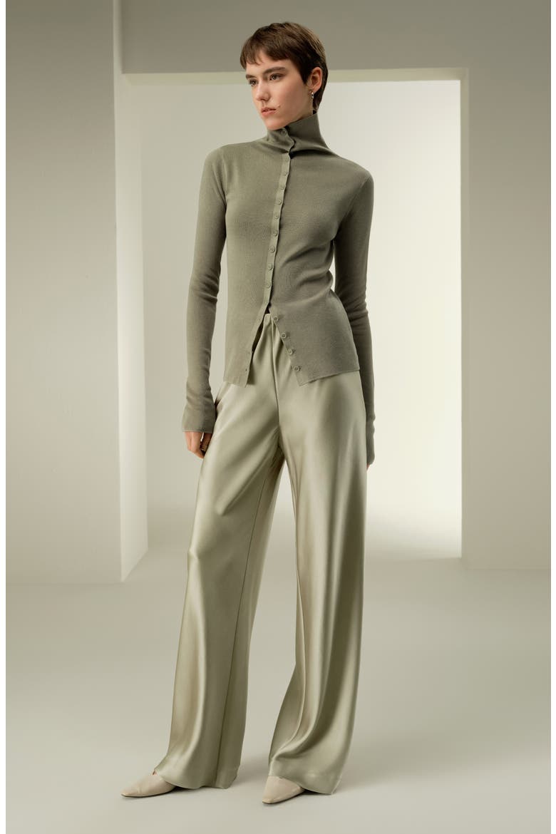 Women's Straight-Leg Silk Satin Pants, Alternate, color, Artichoke