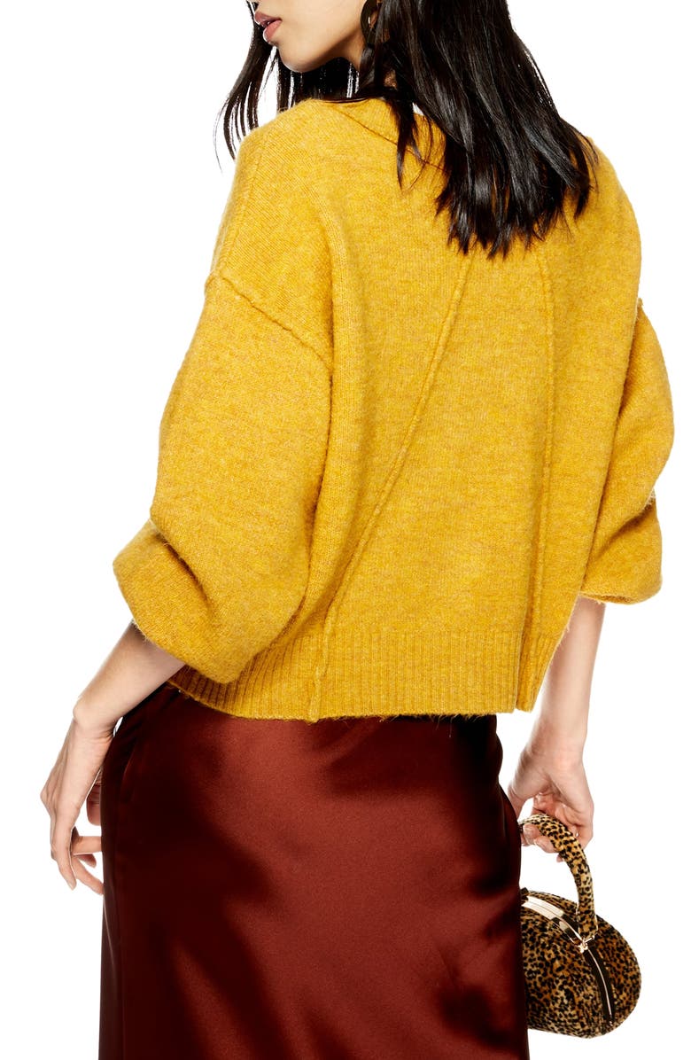 Topshop Horn Button Crop Cardigan, Alternate, color,