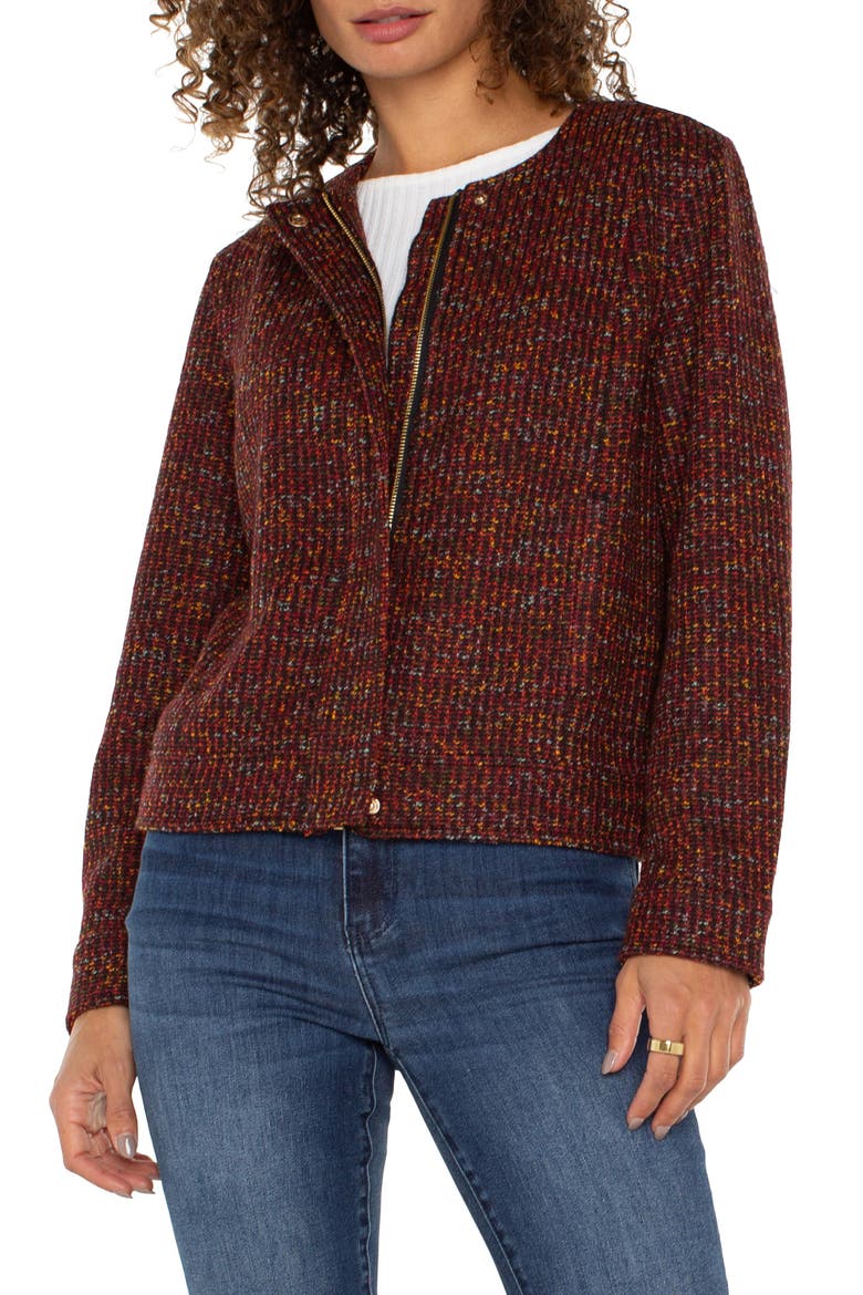 Collarless Bouclé Knit Jacket, Alternate, color, BORDEAUX MULTI