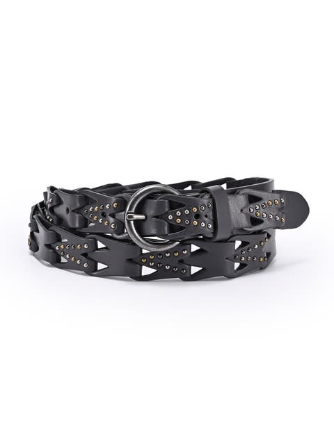Oranda Genuine Leather Woven Studded Statement Belt