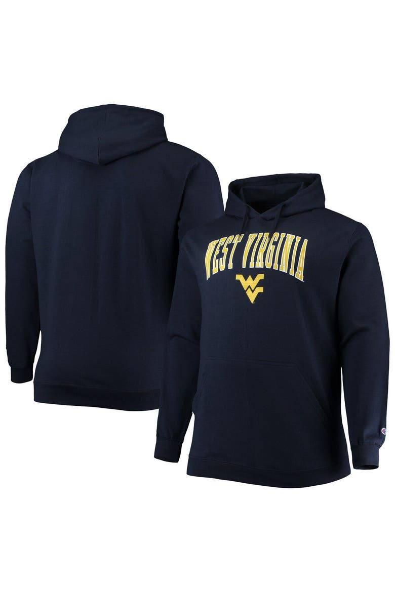 Men's Champion Navy West Virginia Mountaineers Big & Tall Arch Over Logo Powerblend Pullover Hoodie, Main, color, Navy