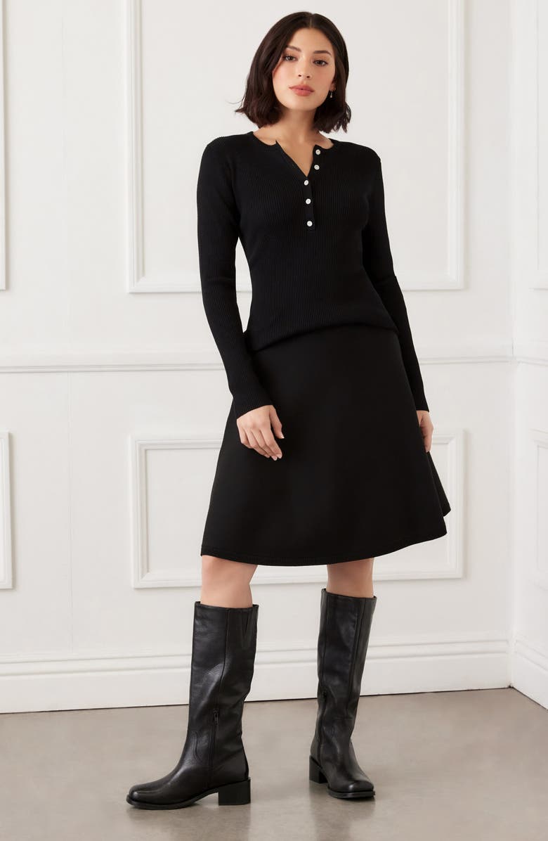 Karen Kane Rib Henley Sweater, Alternate, color, Black