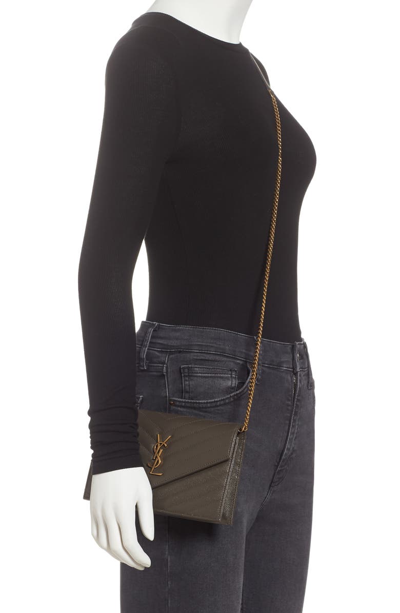 Saint Laurent Monogram Quilted Leather Wallet on a Chain, Alternate, color,