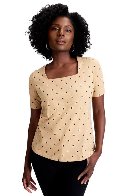 Stretch Cotton Square Neck Tee (Plus Available)