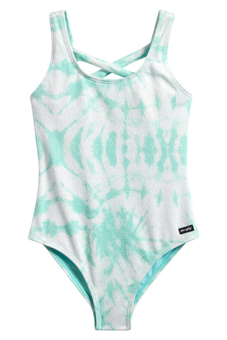 Kids' Crisscross Strap Textured One-Piece Swimsuit, Main, color, MINT