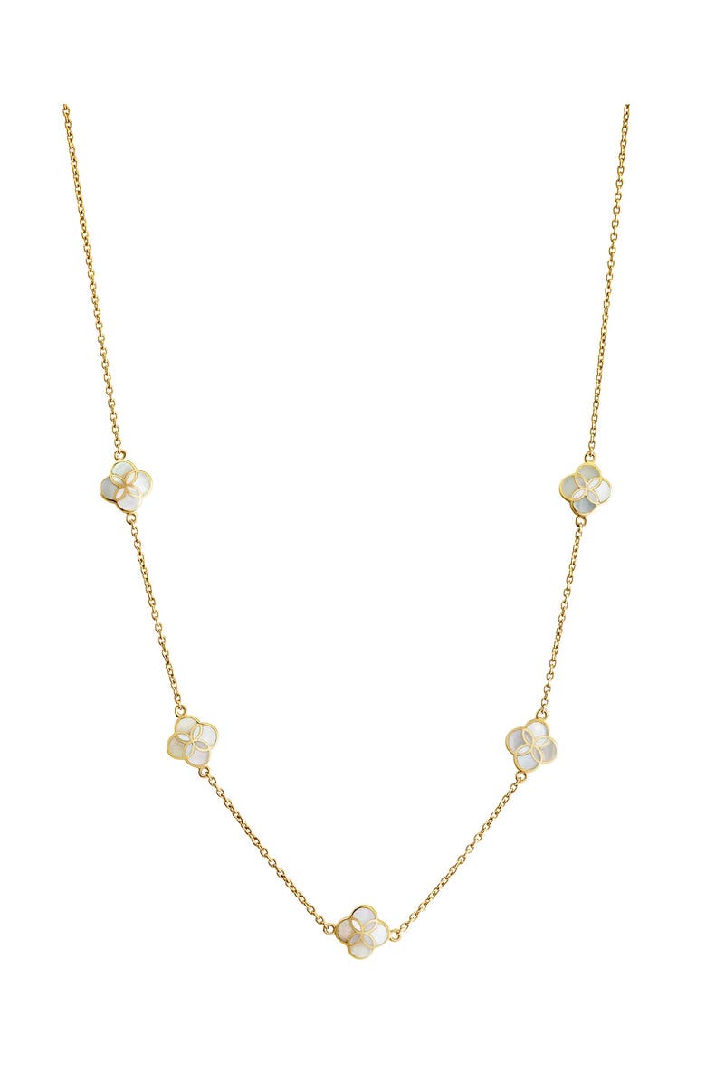Jan Leslie Sterling With 18K Gold Overlay And Gemstones Five Petal Station Necklace, Alternate, color, White