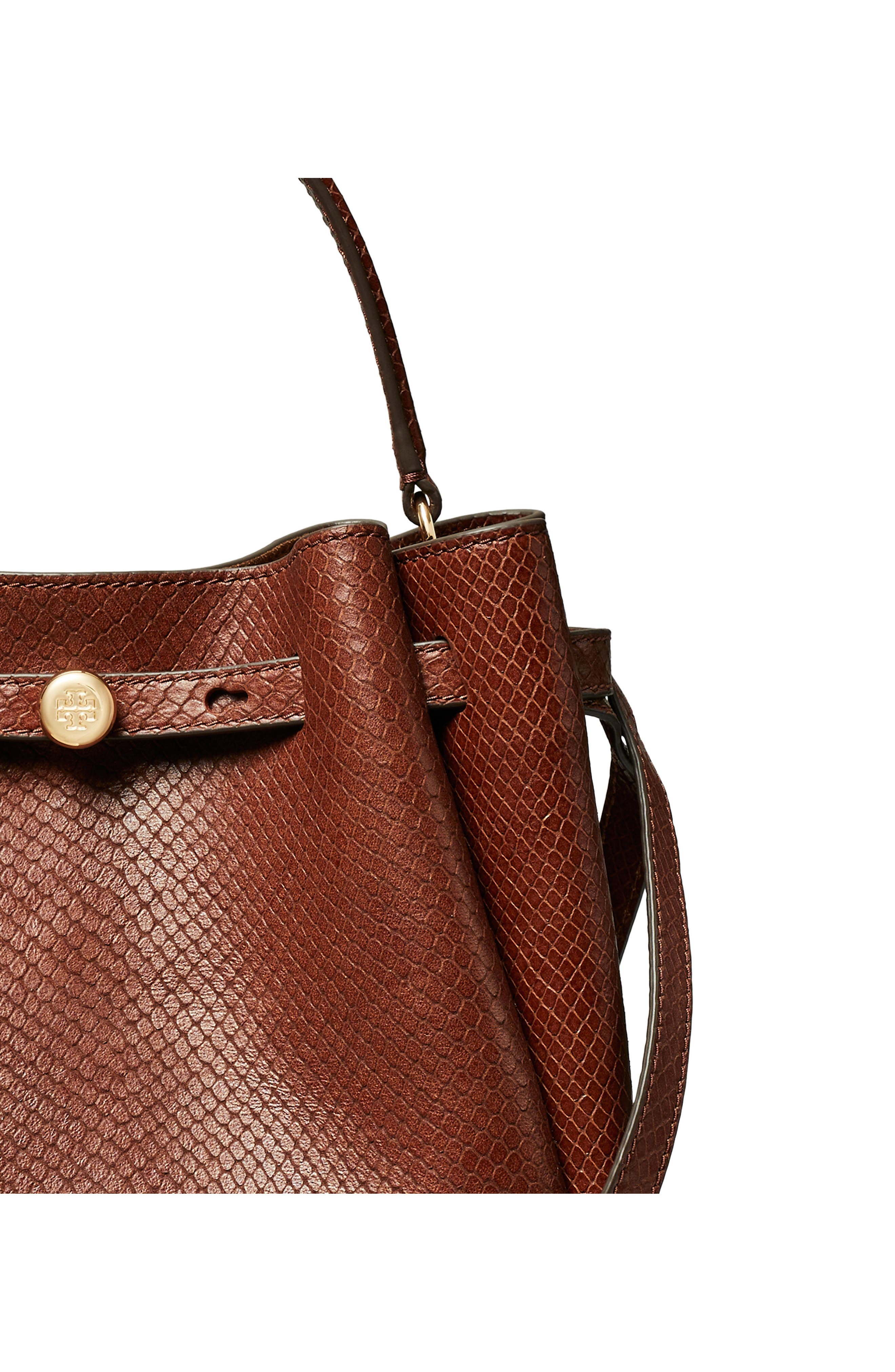 Romy Snake Embossed Leather Bucket Bag, Alternate, color, SWEET MAPLE