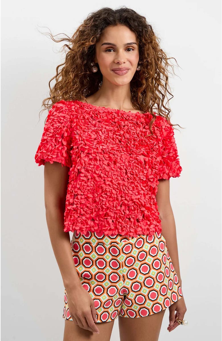 Trina Turk Verdi 3D Floral Top, Alternate, color, Corso Coral