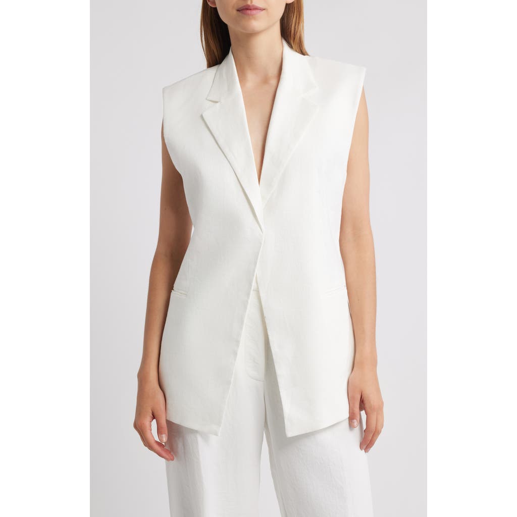 Mango Long Linen Vest In White