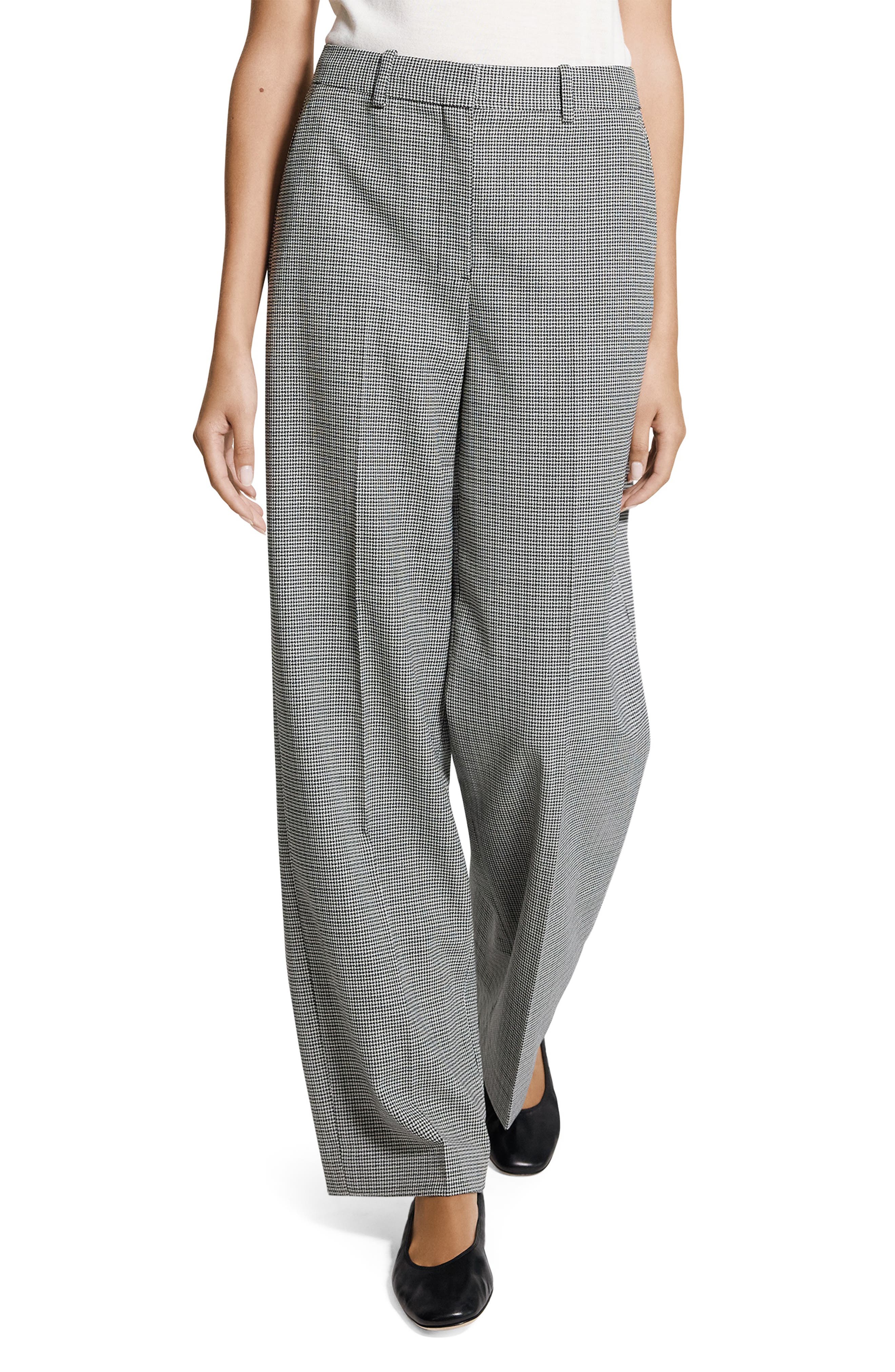 Plaid Wide Leg Wool Blend Pants