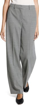 Theory Plaid Wide Leg Wool Blend Pants
