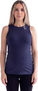 24seven Comfort Apparel Maternity Basic Ribbed Knit Round Neck Sleeveless Tank Top
