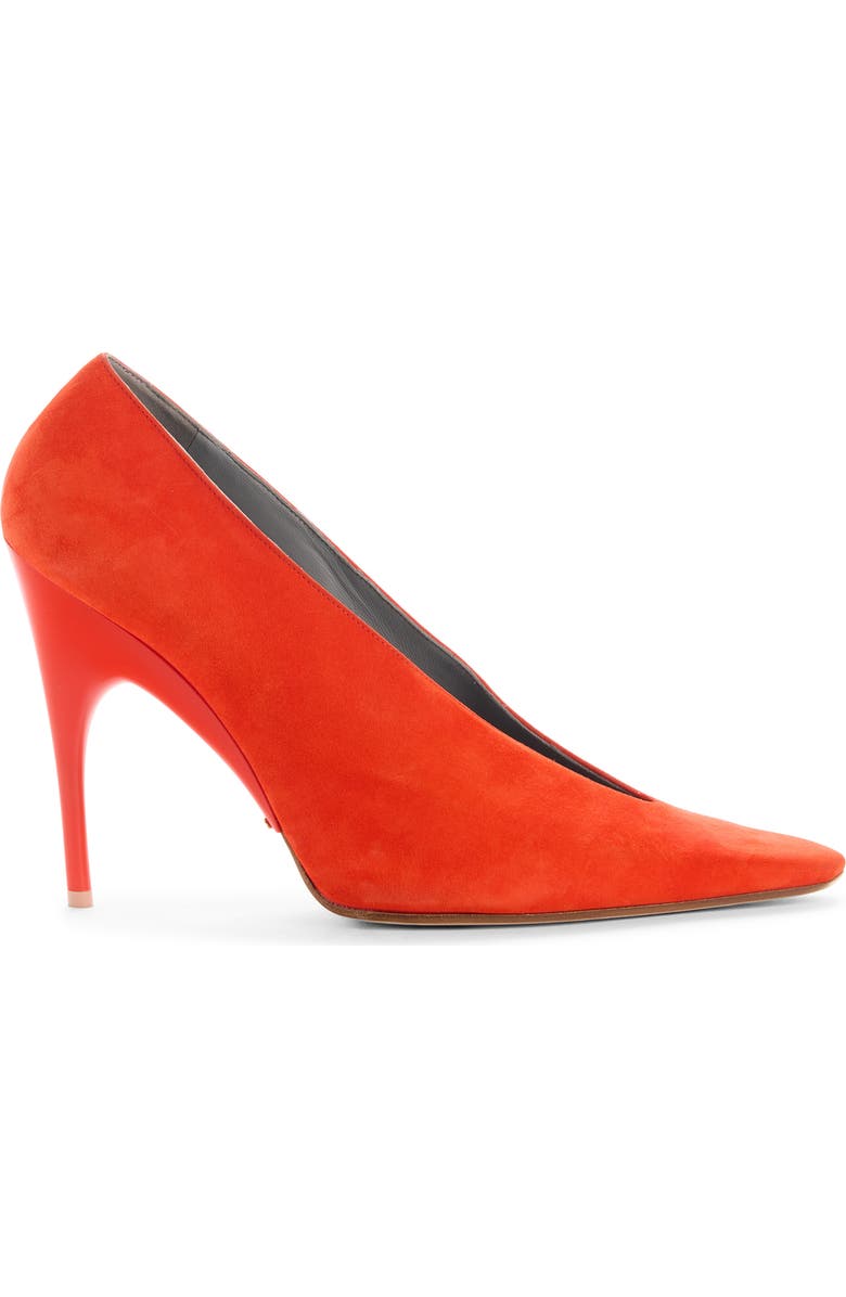 Balenciaga Duchesse Asymmetric Pointed Toe Pump, Alternate, color, Tangerine