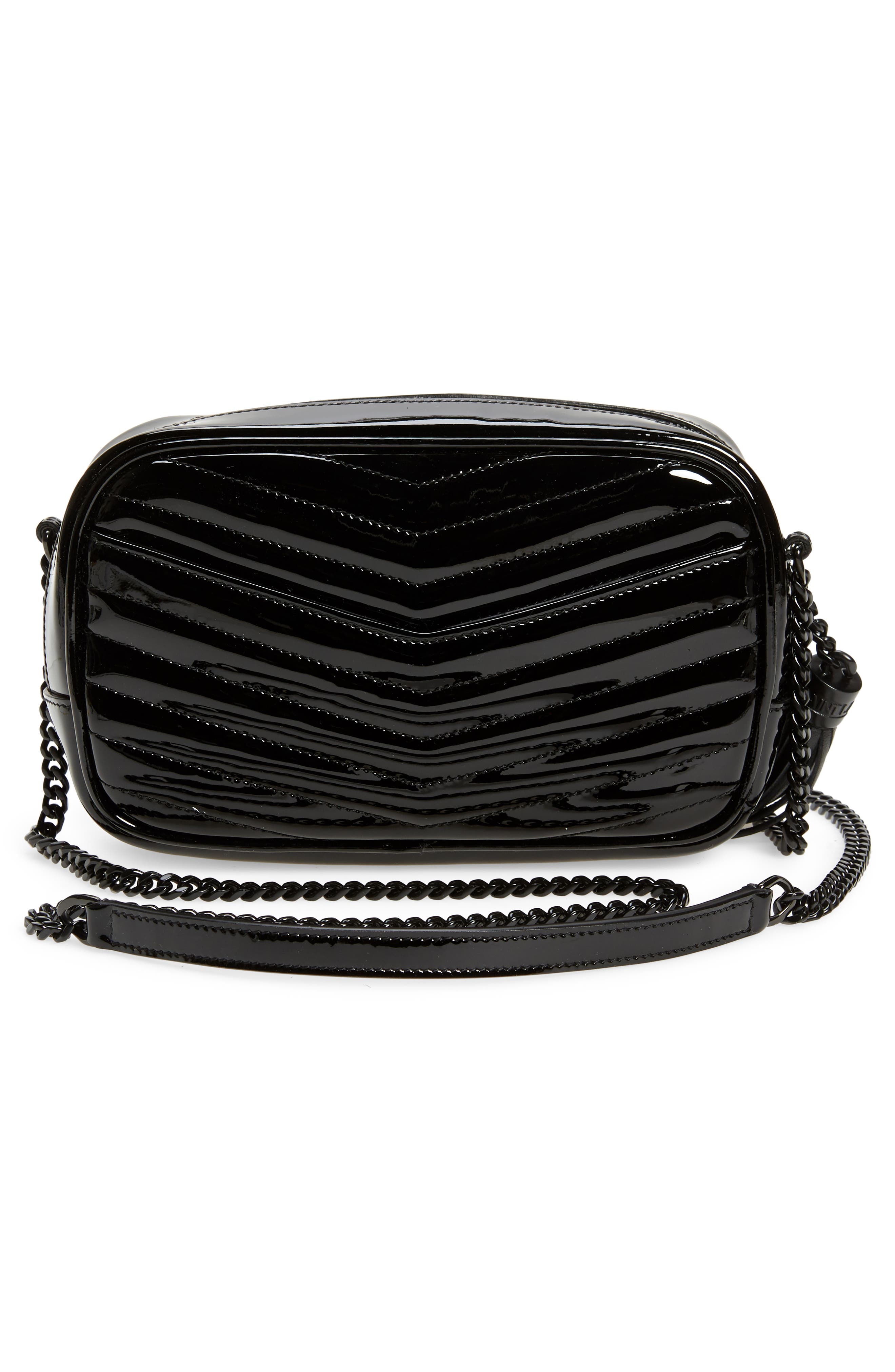Mini Matelassé Patent Leather Camera Crossbody Bag, Alternate, color, NERO/ NERO