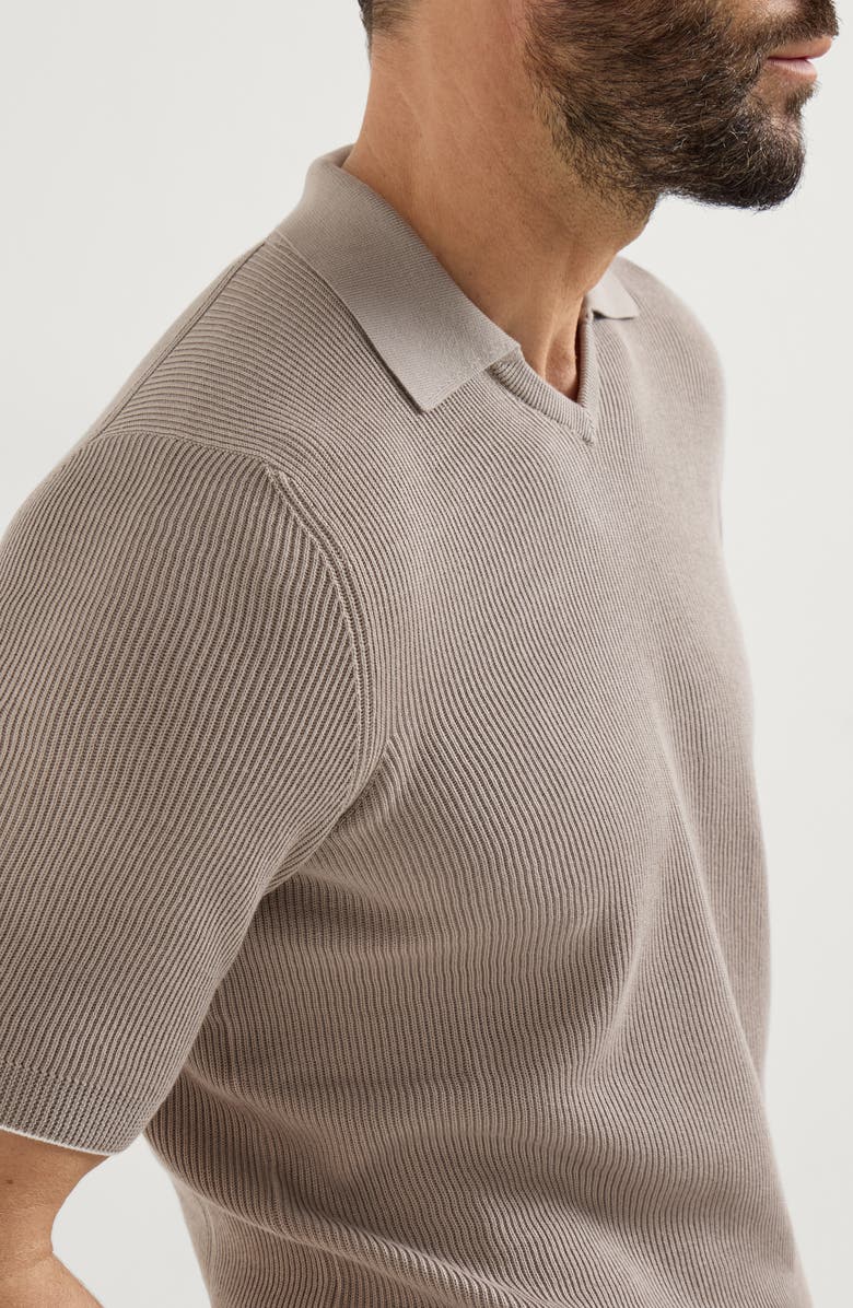 Brunello Cucinelli Cotton English rib knit polo, Alternate, color, Light Brown