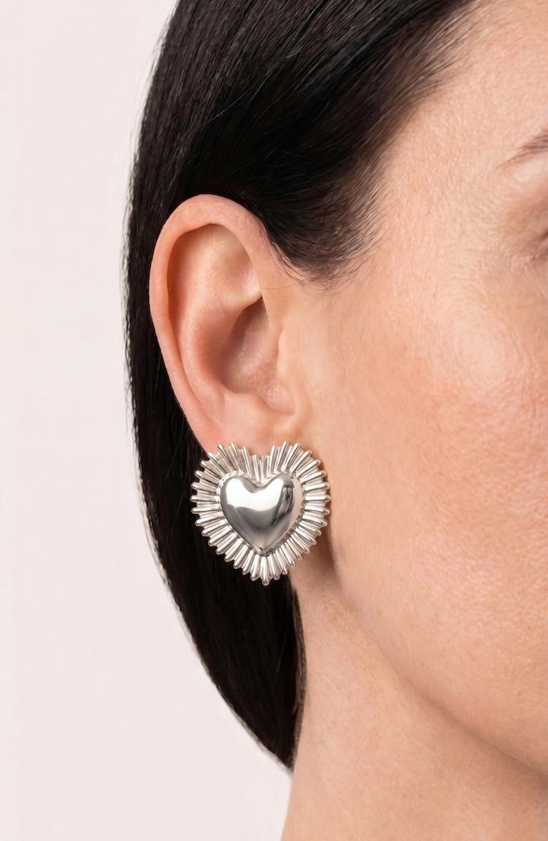 IMBER Oversize Puffy Heart Statement Earrings, Alternate, color, Silver