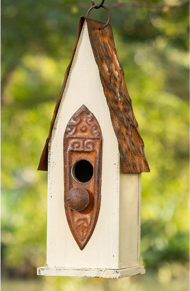 Glitzhome 13.25"H Retro Wooden Distressed Garden Birdhouse, Alternate, color, White