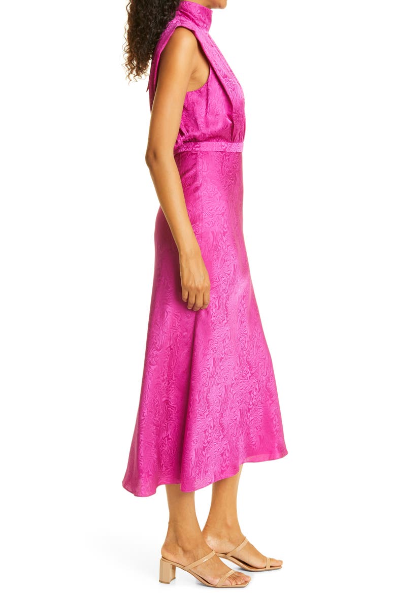 Fleur Silk Jacquard Dress, Alternate, color, CERISE