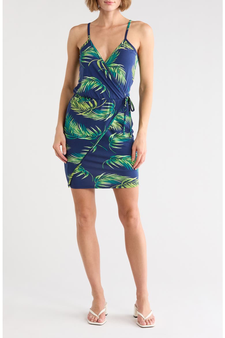 Faux Wrap Sleeveless Dress, Main, color, NAVY MULTI