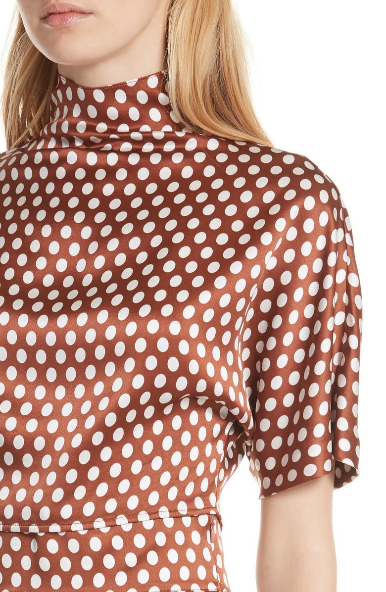 DVF Polka Dot High Neck Crop Silk Blouse, Alternate, color, 