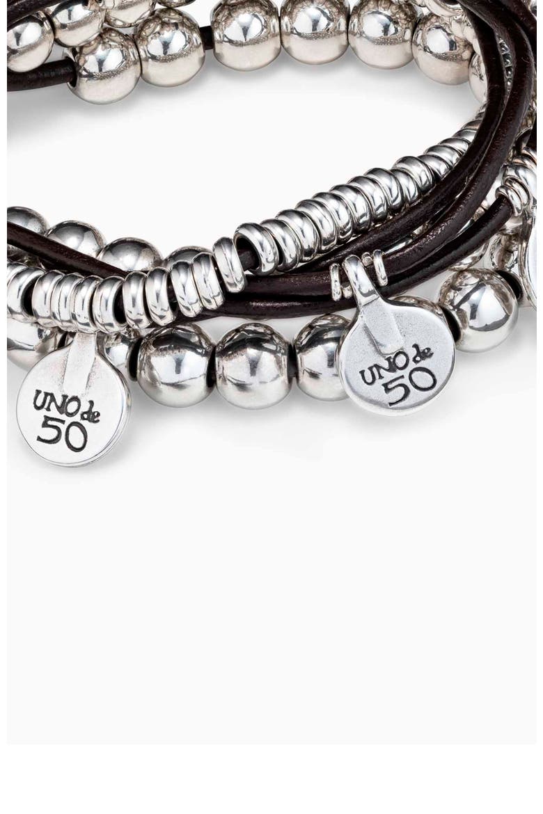 Leather and sterling silver-plated bracelet, Alternate, color, Silver
