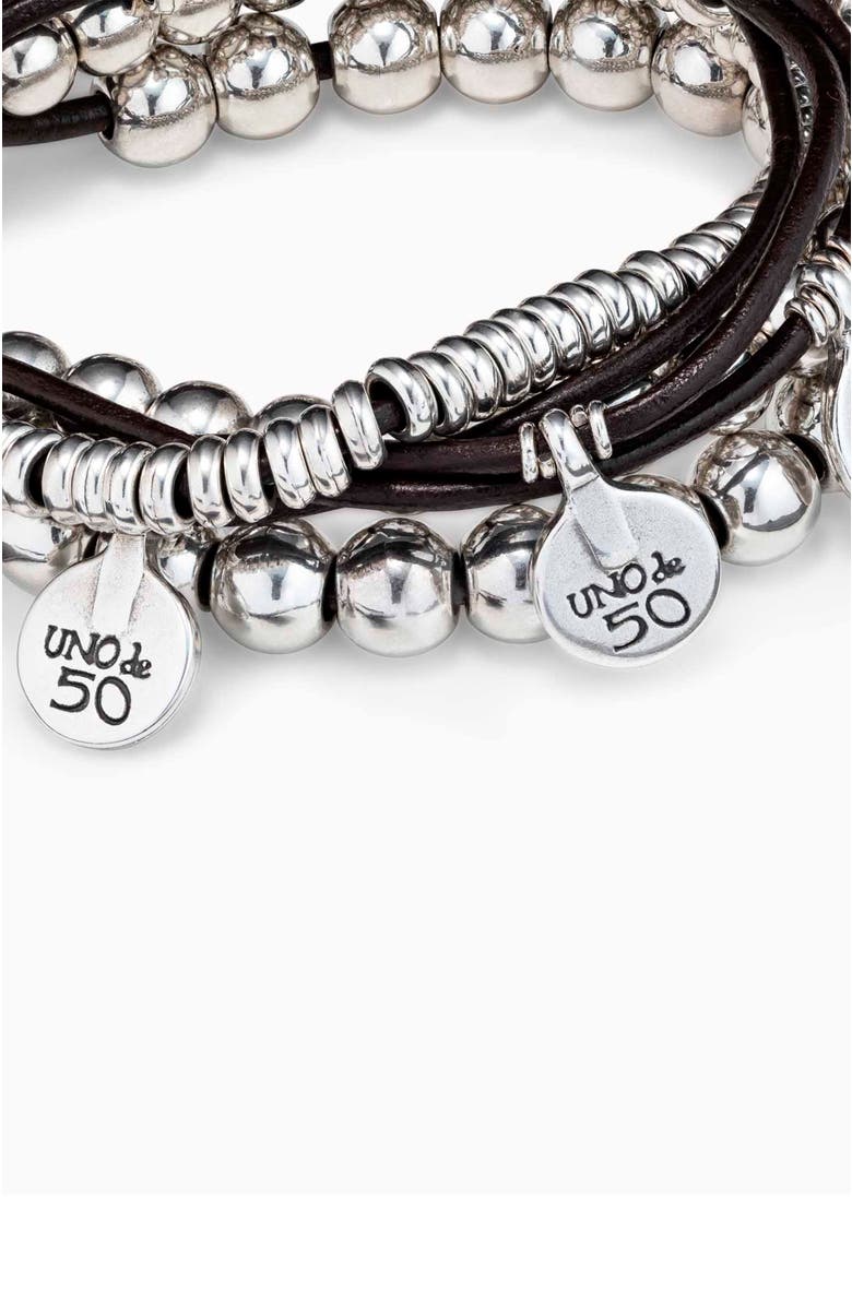 UNODE50 Leather and sterling silver-plated bracelet, Alternate, color, Silver