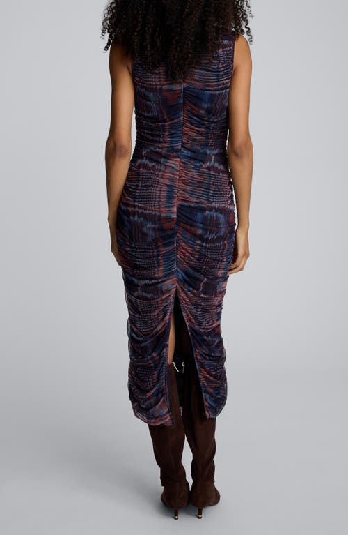 Kenneth Cole Printed Mesh Fully Ruched Modern Midi Dress In Multi