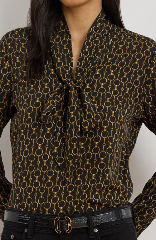 Ralph Lauren Lauren Chain Print Tie Neck Crêpe De Chine Top In Multi