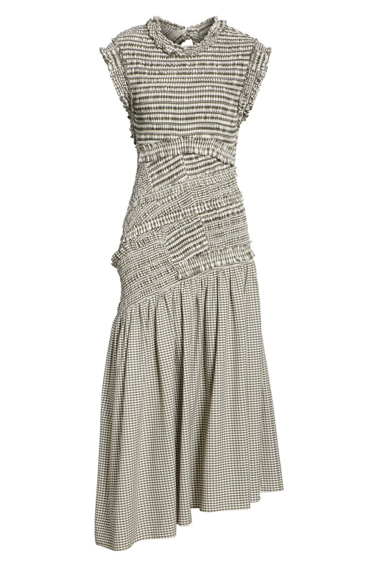 Gathered Gingham Drop Waist Dress, Alternate, color, SAGE OFF WHITE