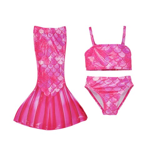 Girls UPF 50+ 3 Piece Mermaid Shell Swimsuit with Shimmer Effect