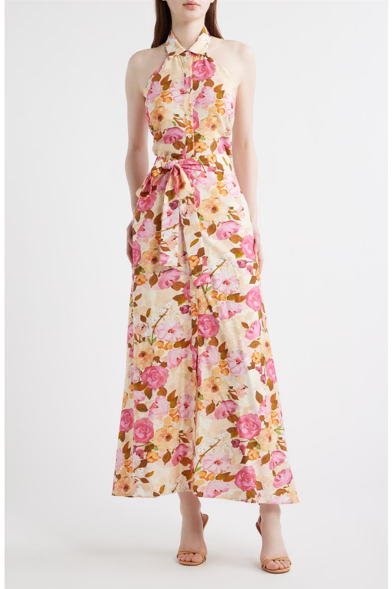 Bown Floral Halter Neck Dress, Main, color, IVORY RED MULTI