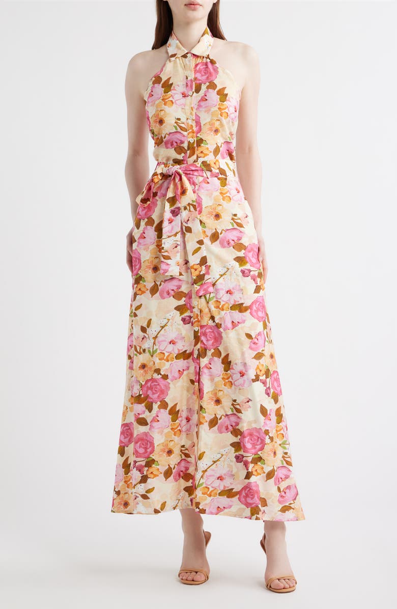 En Saison Bown Floral Halter Neck Dress, Main, color, Ivory Red Multi