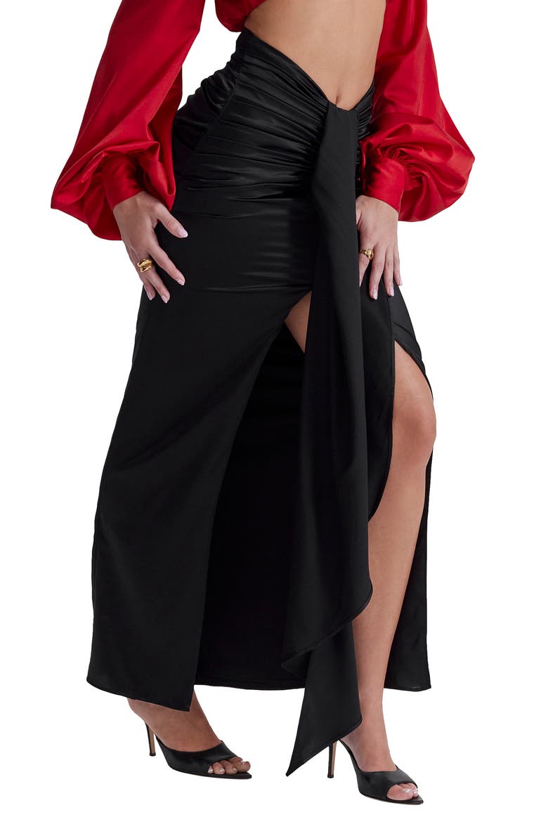 Arla Draped Stretch Silk Maxi Skirt, Alternate, color, BLACK