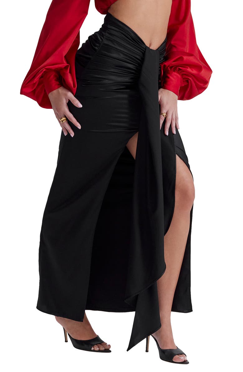 HOUSE OF CB Arla Draped Stretch Silk Maxi Skirt, Alternate, color, Black