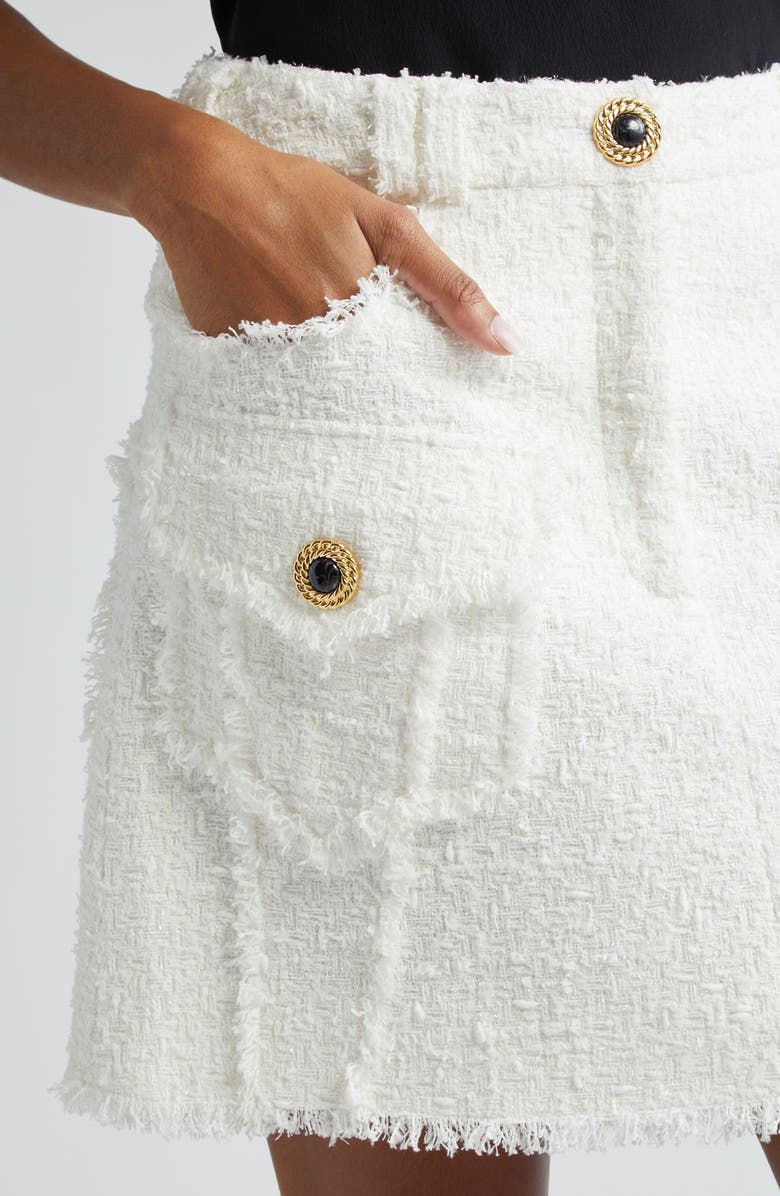 Balmain Two-Pocket Tweed A-Line Skirt, Alternate, color, 