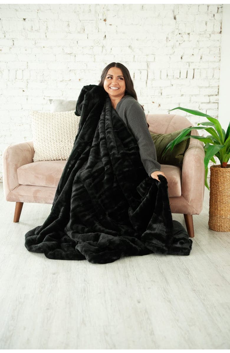 Minky Couture Plush Black Onyx Blanket, Alternate, color, Black