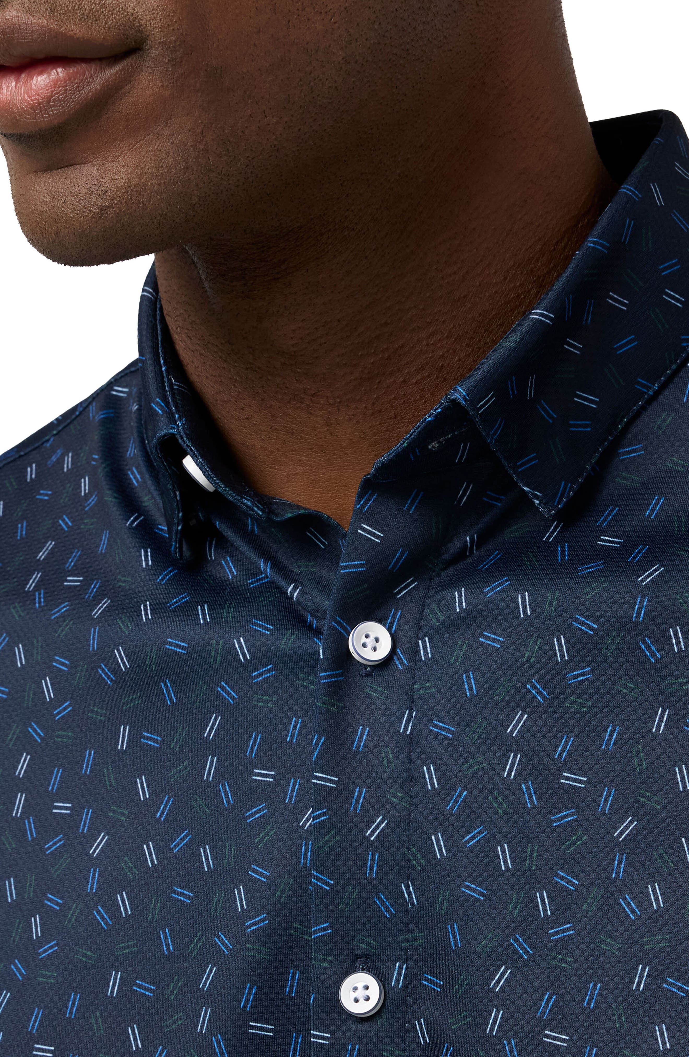 Haylard Trim Fit Navy Scattered Dash Short Sleeve Button-Up Shirt - image 2