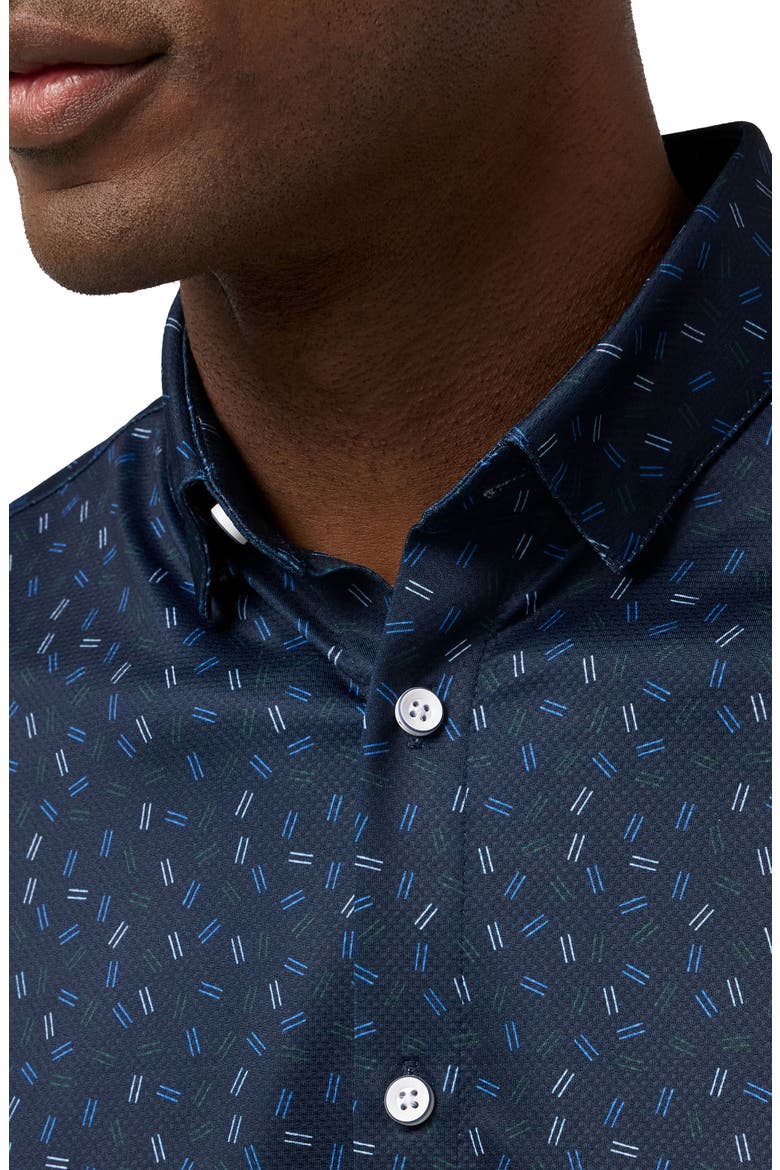 Halyard Trim Fit Navy Scattered Dash Short Sleeve Performance Button-Up Shirt, Alternate, color, MIDNIGHT NAVY SCATTERED DASH