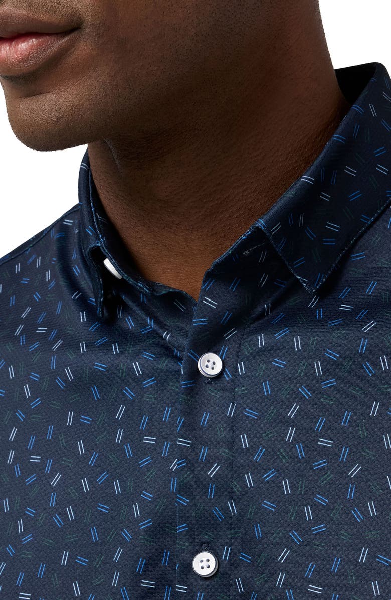Mizzen+Main Haylard Trim Fit Navy Scattered Dash Short Sleeve Button-Up Shirt, Alternate, color, Midnight Navy Scattered Dash