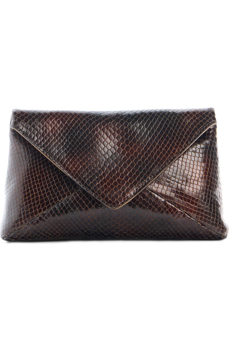 Dries Van Noten Snakeskin Embossed Leather Clutch, Main, color, Dark Brown 704