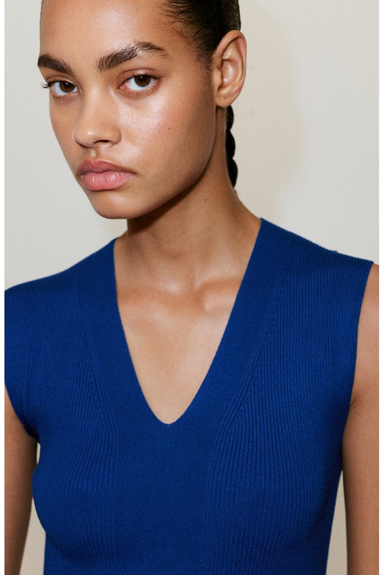 Rib Knit V-Neck Midi Dress, Alternate, color, BLUE