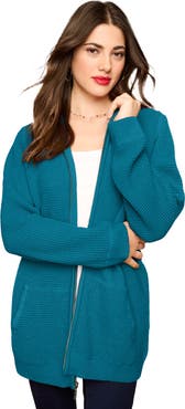 Roaman's Plus Size Waffle Knit Zip-Front Relaxed Hoodie
