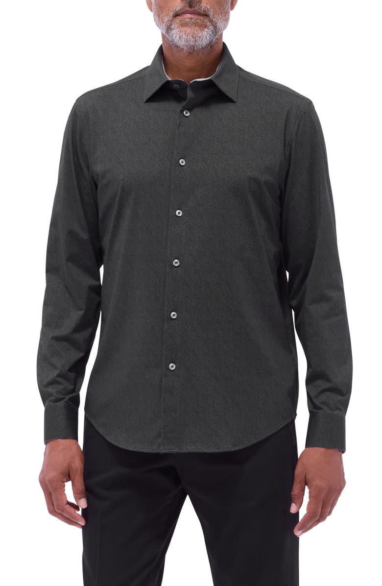 Bugatchi Jimmy OoohCotton<sup>®</sup> Solid Button-Up Shirt, Main, color, Black