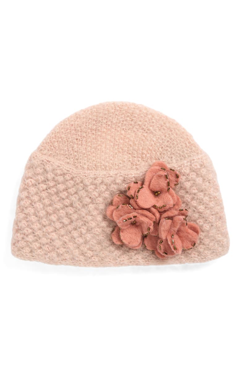 FRENCH KNOT Felt Flower Hat, Main, color, Blush