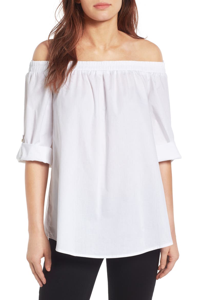 Off the Shoulder Poplin Shirt, Main, color, WHITE