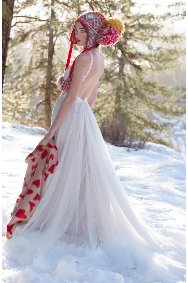 Daylily Beaded Lace & Tulle Gown, Alternate, color, IVORY / LATTE