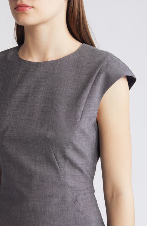 Hugo Boss Cap Sleeve Wool Sheath Dress In Anthracite Melange