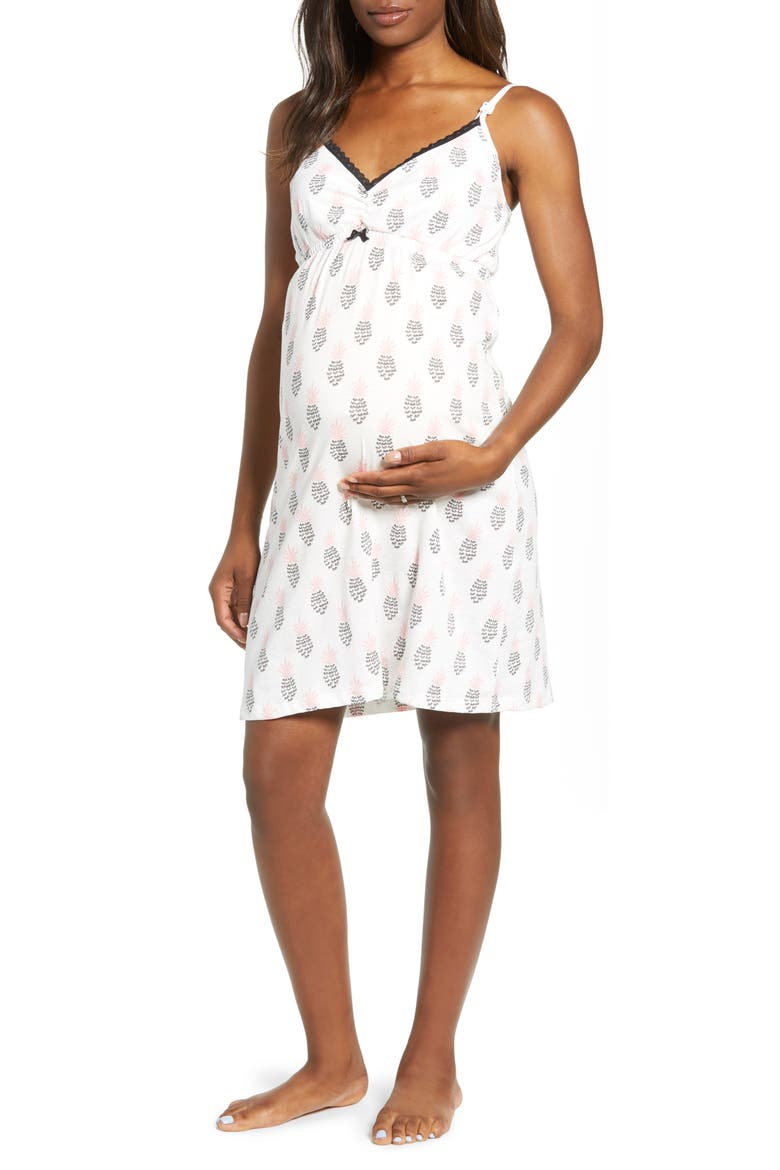 Pineapple Print Maternity/Nursing Chemise, Main, color, PINEAPPLE PRINT